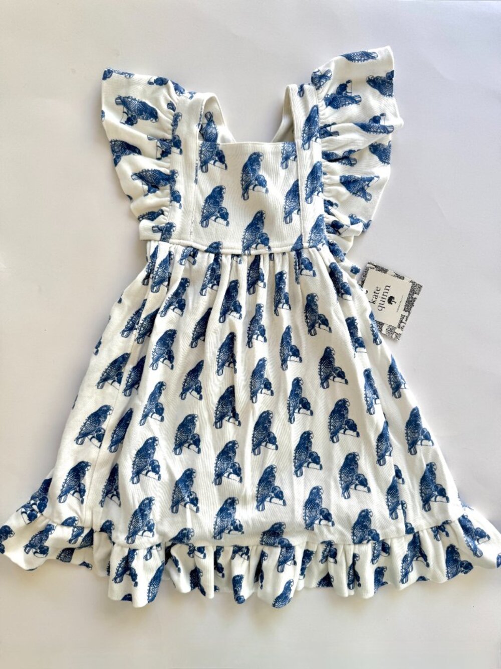NWT Kate Quinn Girls Parrot Print Dress Sz 3T Ruffle Sleeve Bird